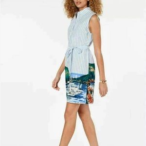 Tommy Hilfiger Women's Printed Hem Cotton Shirtdress Blue Size 8